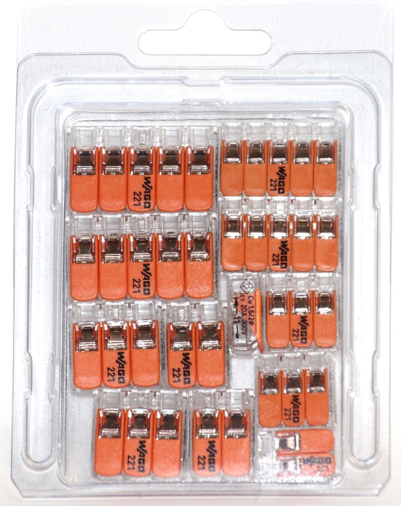 Wago 221- Klemmen SET 2x -412, -413, -415 + 2x -612, -613, -615 - Kabel Draht Verbinder in der wiederverschließbaren Box