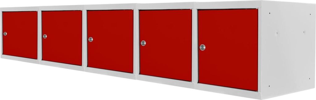 Mega Deal | 5x Schließfachwürfel Blocky mit Zylinderschloss + 2 Schlüssel | HxBxT 40x40x40cm | Lichtgrau/Rot