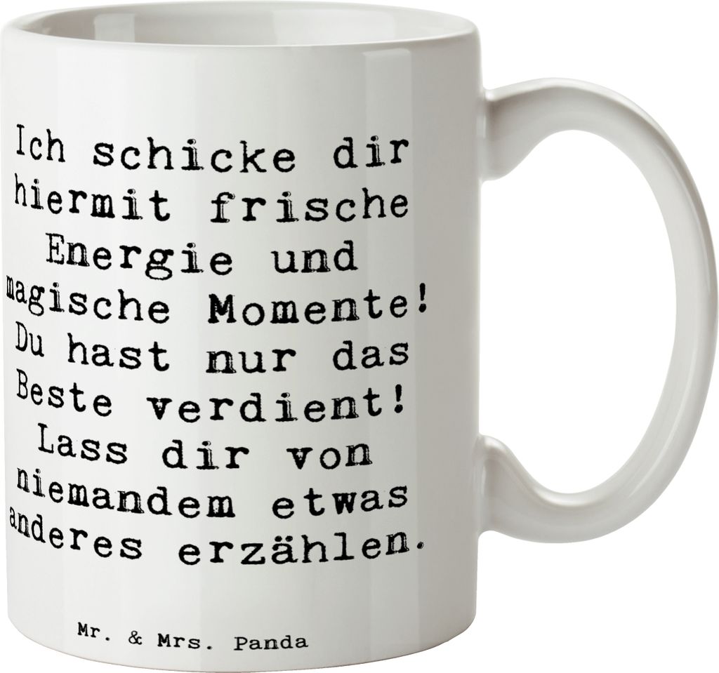 Mr. & Mrs. Panda Pott Spruch Freude und Energie - Weiß - Geschenk, schöne tasse, erleben, Lächeln, frische, Zitat, Motivation, Glück, Teepott, ...