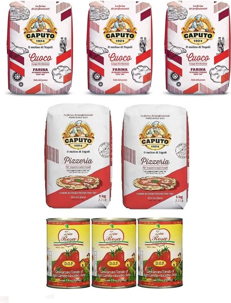 Testpaket Caputo Pizzeria Pizzamehl Mehl ( 2 x 1Kg ) + Caputo Cuoco Pizzamehl Mehl ( 3 x 1Kg ) + Zia Rosa DOP Pomodoro San Marzano Tomate aus Kampa...