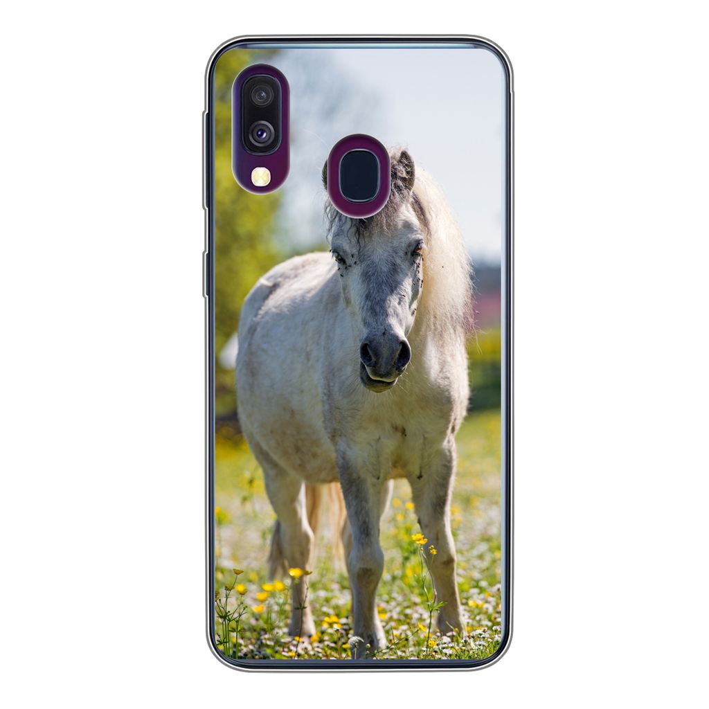 MuchoWow Handyhülle Schutzhülle Hülle für Samsung Galaxy A40 Pferd - Blumen - Licht Silikon Softcase Handy Hülle - Handy-Tasche