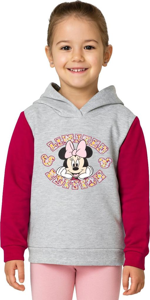 Disney Minnie Mouse Hoodie für Mädchen - Limited Edition Kinder Kapuzenpullover Pullover mit Kapuze Sweatshirt Grau Rot 86-92