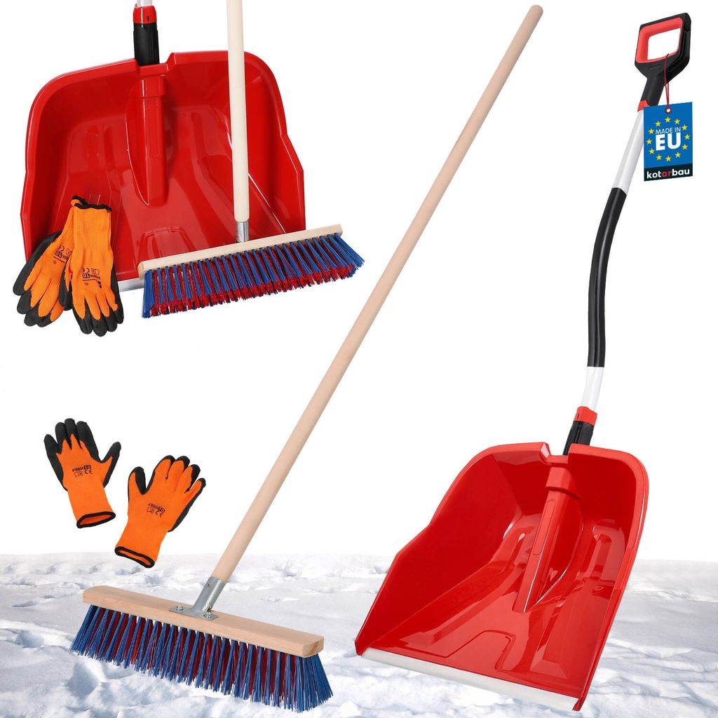 KOTARBAU Set Schneeschaufel mit Aluminiumstiel 144 cm Straßenbesen 43 cm + Handschuhe Schneeschieber Snow Shovel Schneeräumer Gartenbesen mit S...