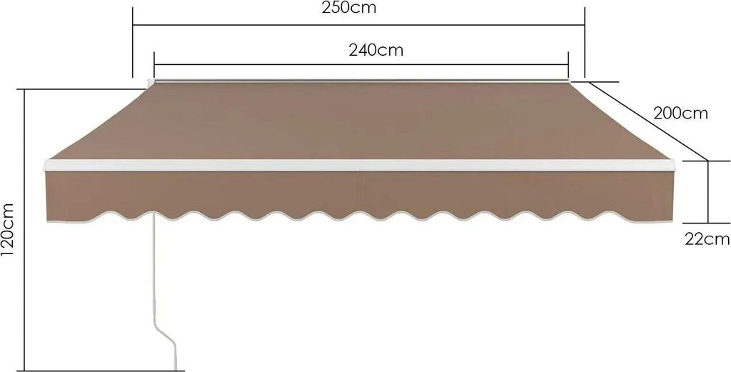 Ausziehbare Terrassenmarkise - Gelenkarmmarkise - 250 x 200 cm - Manuell - Alu-Gestell - Polyester mit PolyurethanBeschichtung - UV-Schutz UPF 50+ ...