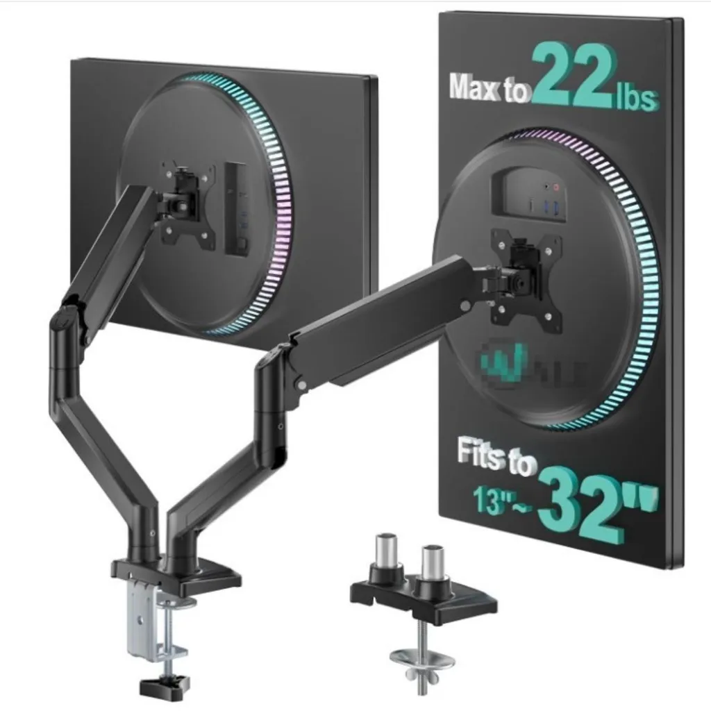 INF Bras Double en Aluminium Noir - Support Bureau Écrans Gaz Full-Motion