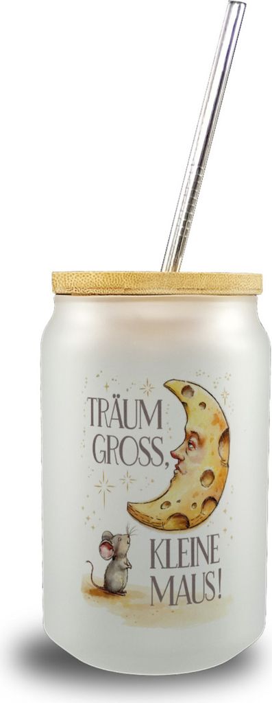Maus und Käse-Mond Träum groß Trinkglas mit Bambusdeckel