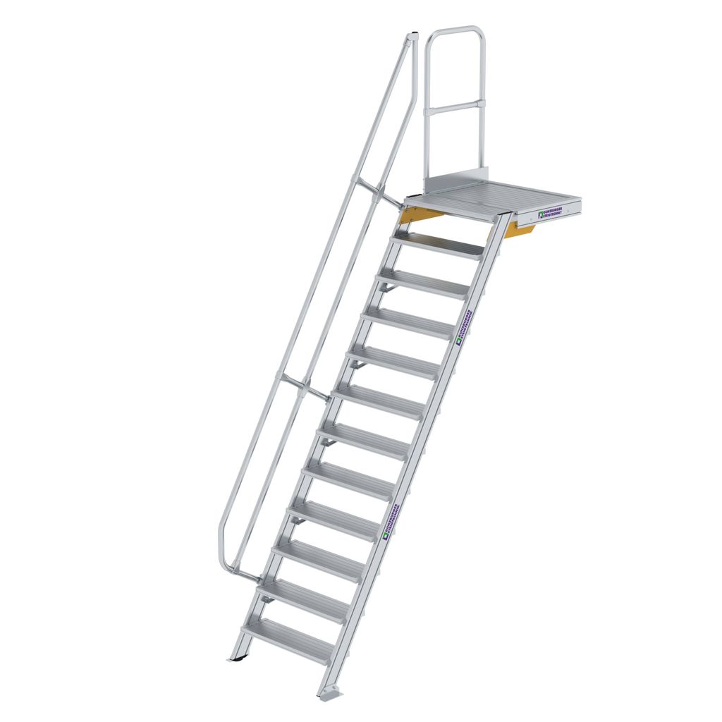 Günzburger Steigtechnik Treppe mit Plattform 60° Stufenbreite 800 mm 12 Stufen Aluminium geriffelt - 600392