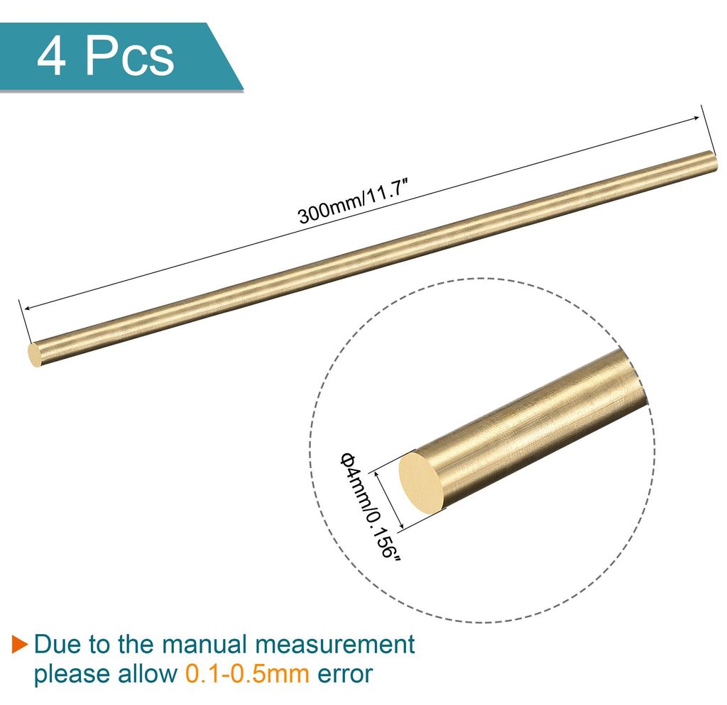 4Stk.4mm Durchmesser 303mm Messing massiver Rundstab Drehstangenvorrat
