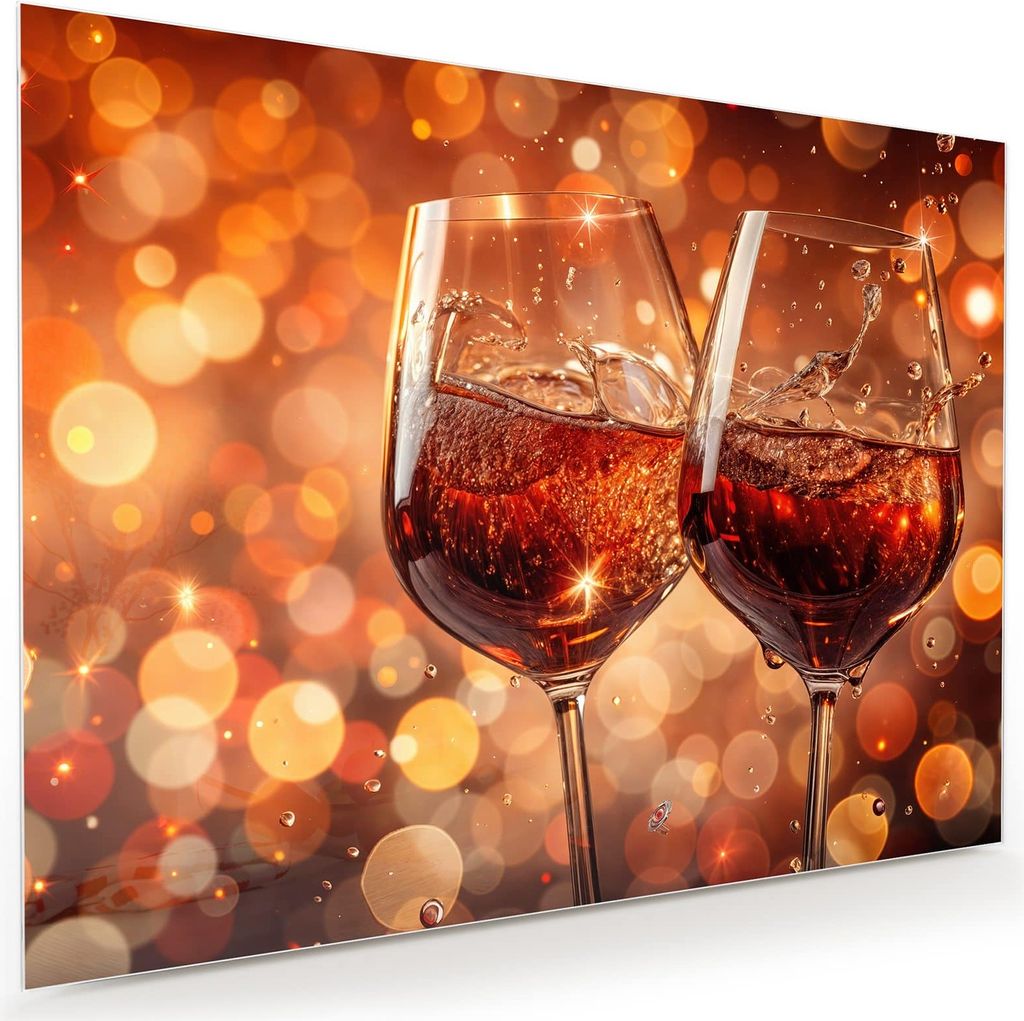 Glasbild 120x90cm in XXL für Wohnzimmer, Schlafzimmer Motiv Weingläser Festlich