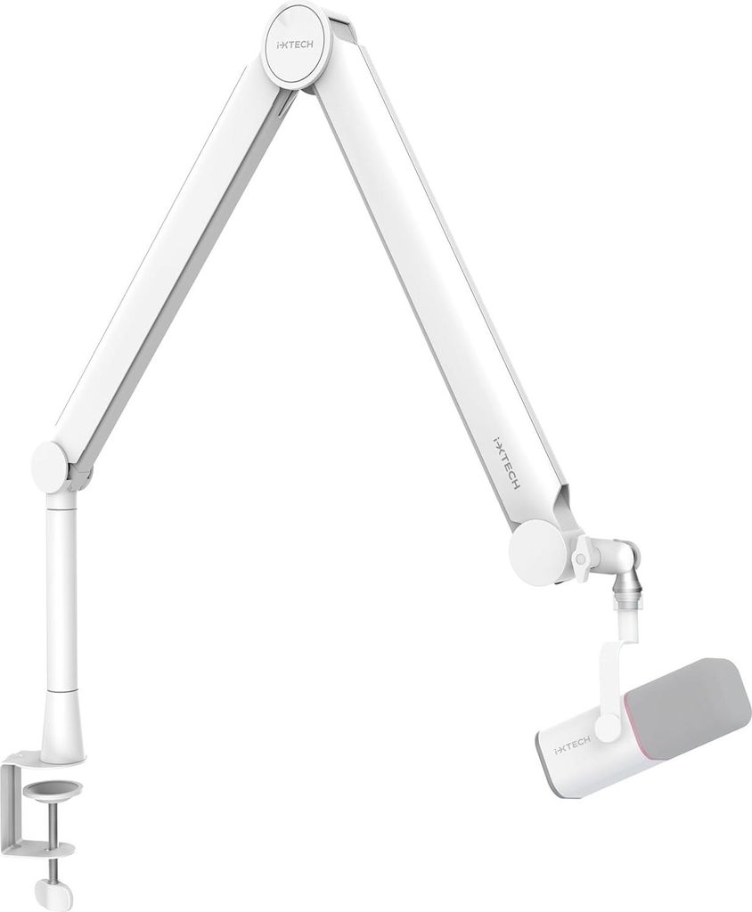IXTECH Mikrofonarm VALIANT Weiß Tisch Boom Arm für Rode Shure Blue Yeti HyperX MI03