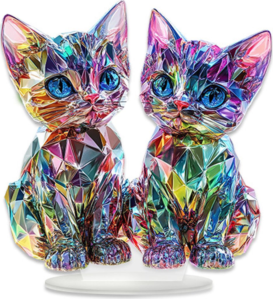 Kätzchen-Dekoration für den Schreibtisch, bunt, Miniatur, 2D-Acryl, Doppel-Katzenschild, stehend, Tierornamente für die Tischdekoration zu Hause