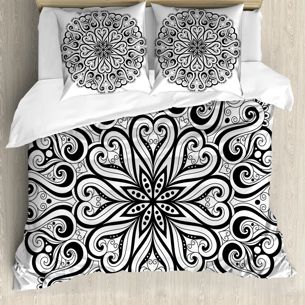 Copripiumino Mandala Bianco e Nero 155x220 ABAKUHAUS Antiallergico