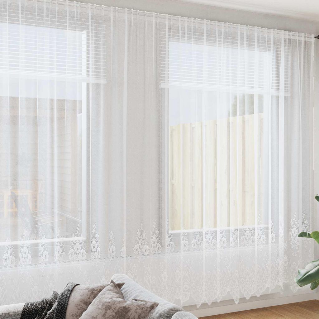 Spitzenvorhang mit Vorhängen Floral Weiß 280 x 900 cm Polyester