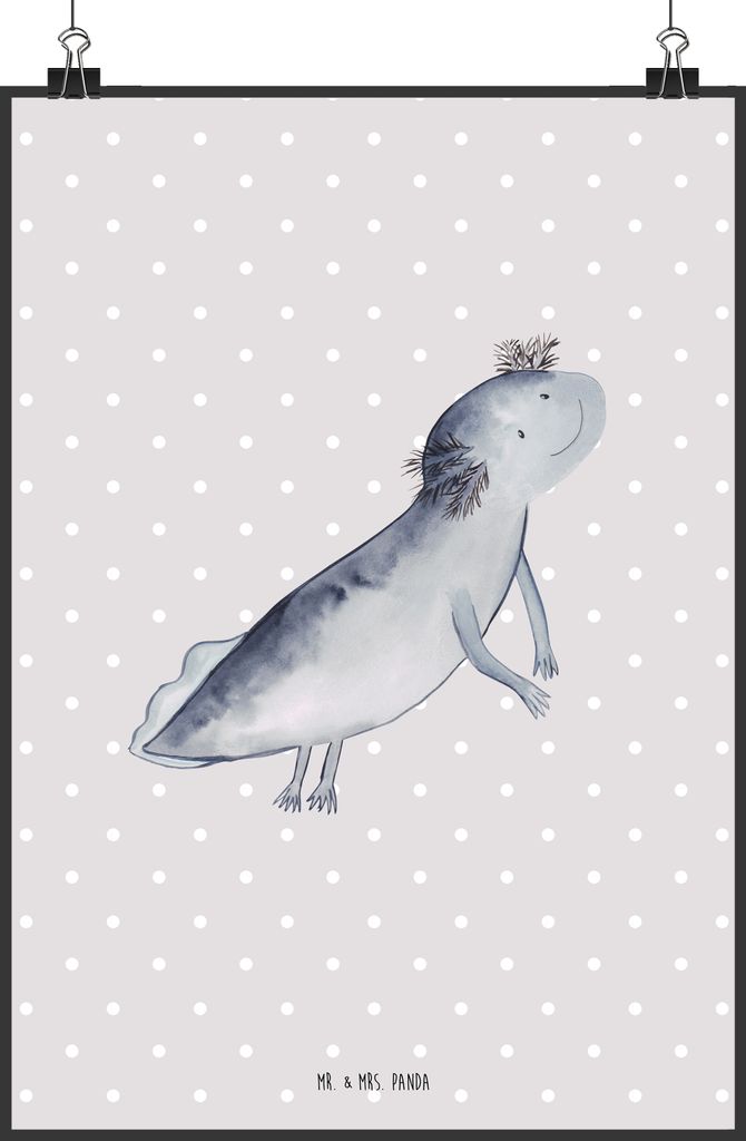 Mr. & Mrs. Panda Bild Axolotl Schwimmen DIN A0 - Grau Pastell - Geschenk, Plakat, Motivation, Lurch, wanddeko, Optimistisch, Axolot, Wandbild, Kuns...