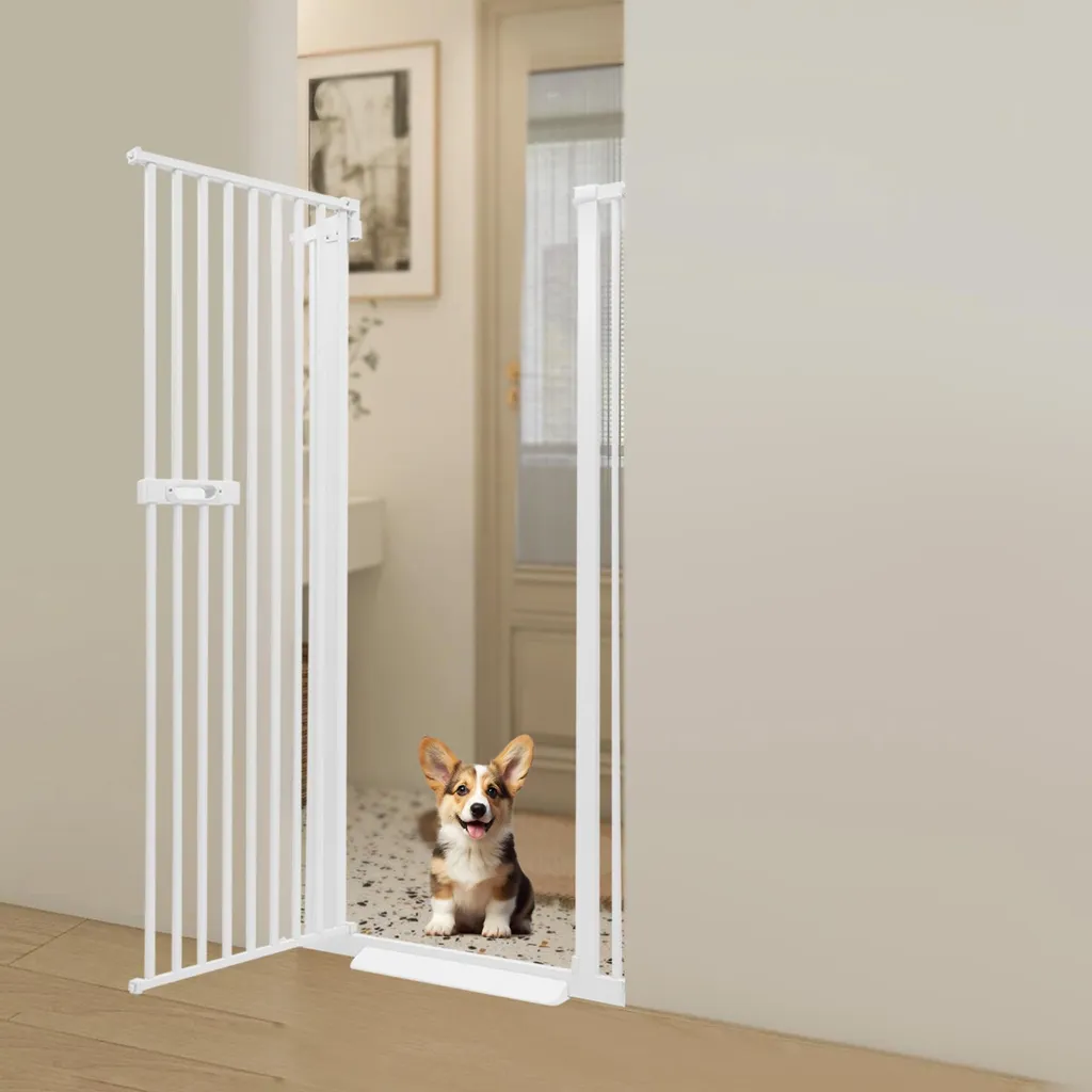 Barrière de sécurité pour chien robuste avec largeur modulable blanche