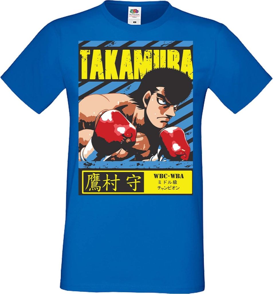 Herren T-Shirt Manga Anime Hajime No Ippo Mamoru Takamura Mamoru Takamura, Man 2XL / Blau