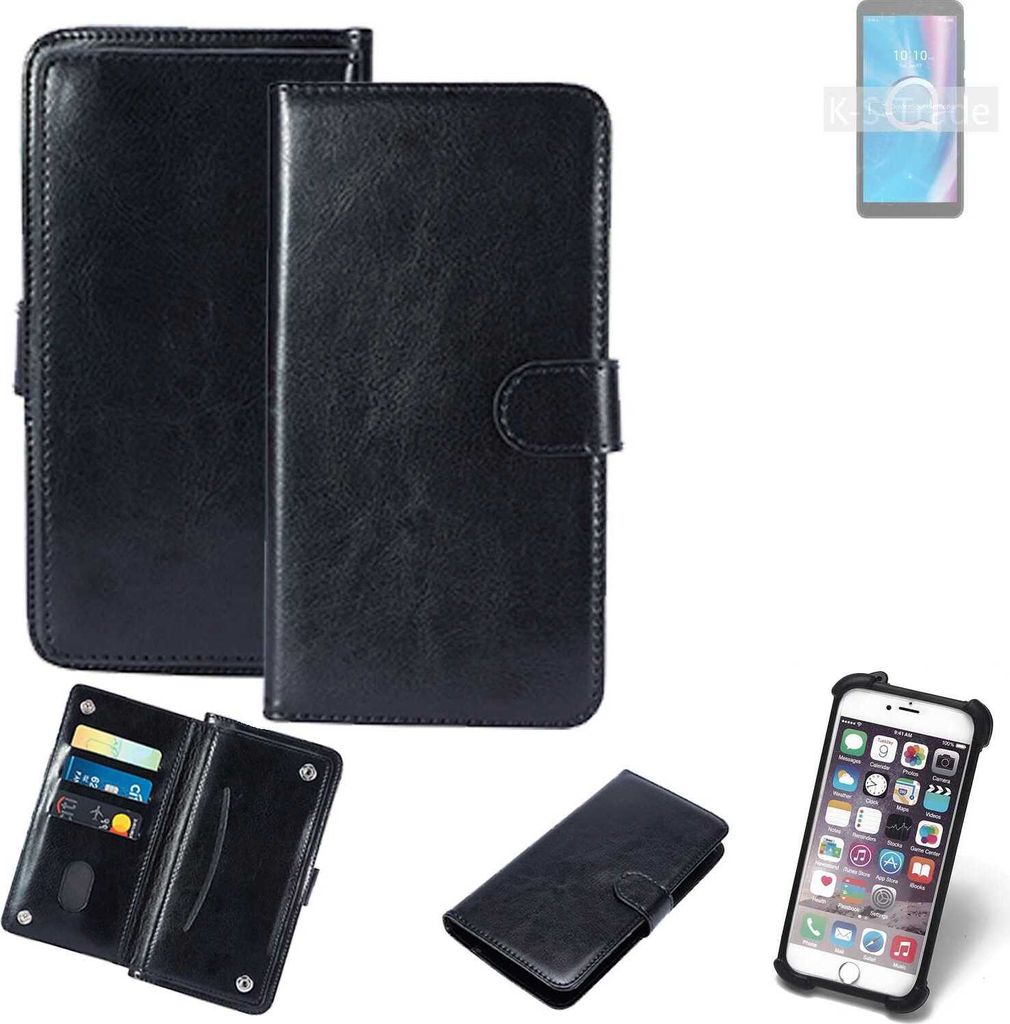 K-S-Trade 360° Hülle kompatibel mit Alcatel 1B (2020) schwarz Kunstleder Case BookCase WalletCase Kunstlederederhülle Handyhülle, Rundumschutz