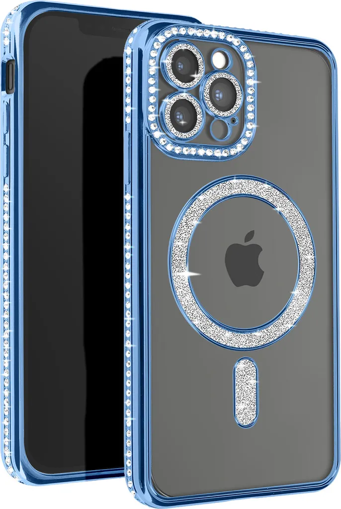 Avizar Custodia Diamantata iPhone 12 Pro Max Blu Chiaro MagSafe Strass