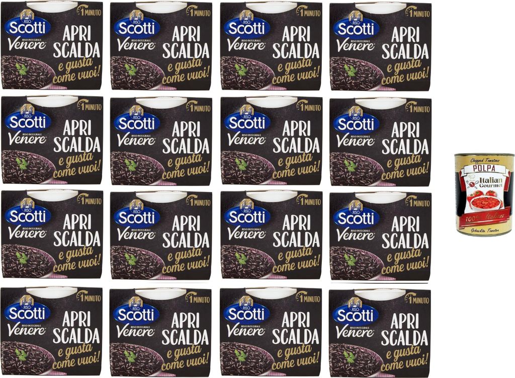 Riso Scotti, Riso Venere Apri, scalda e gusta come vuoi Venere-Reis Öffnen, erhitzen und nach Belieben genießen 16x200gr + Italian Gourmet polpa ...