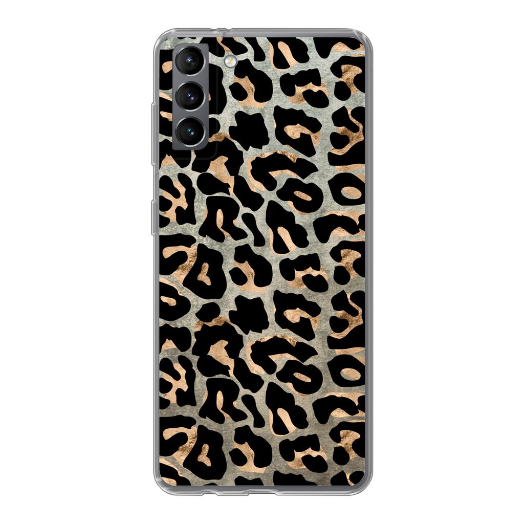 MuchoWow Handyhülle Schutzhülle Hülle für Samsung Galaxy S21 Plus Tiermuster - Panther - Braun Silikon Softcase Handy Hülle - Handy-Tasche
