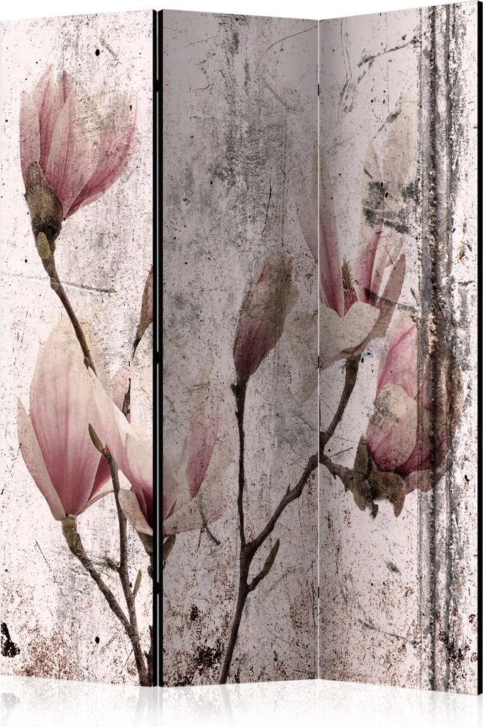 3-teiliger Doppelseitiger Vlies Paravent - Magnolia Curtain 135x172 cm Blumen b-C-0730-z-b