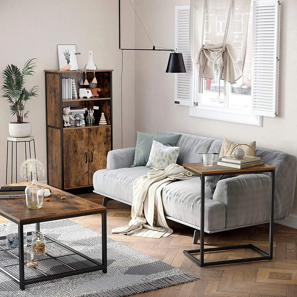 Table d'appoint stable en acier et bois - Style rustique 55x35x66 cm - 5