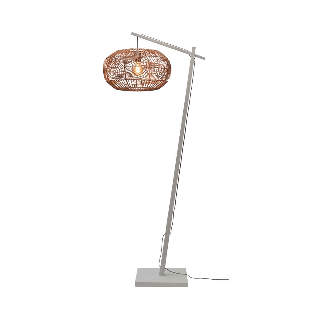 GOOD&MOJO - Stehleuchte Madeira - Bambus Weiß/Rattan - 74x48x176cm für Wohnzimmer, Schlafzimmer