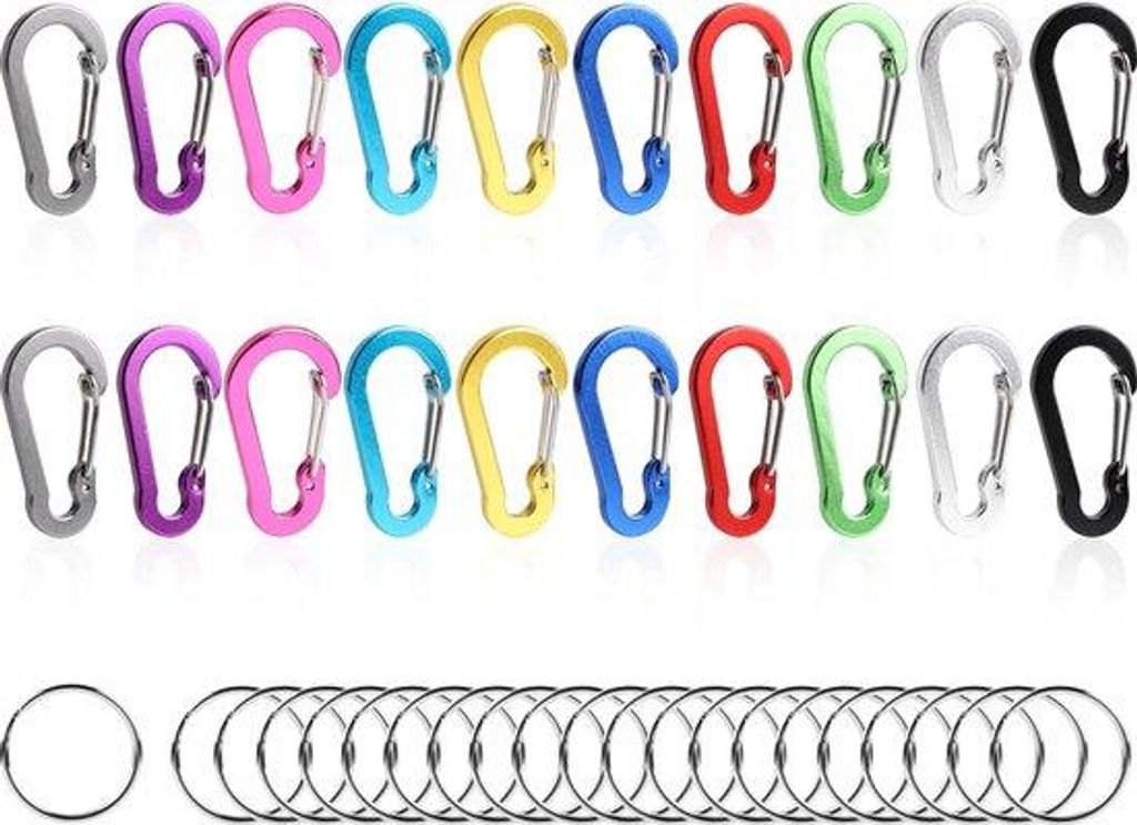 Aluminium-Schraubenschlüsselanhänger-Set, 20 Stück, 50 x 15 mm, karabijnhaak, aluminium, schraubenschlüsselanhänger, kleiner, für Camping, An...