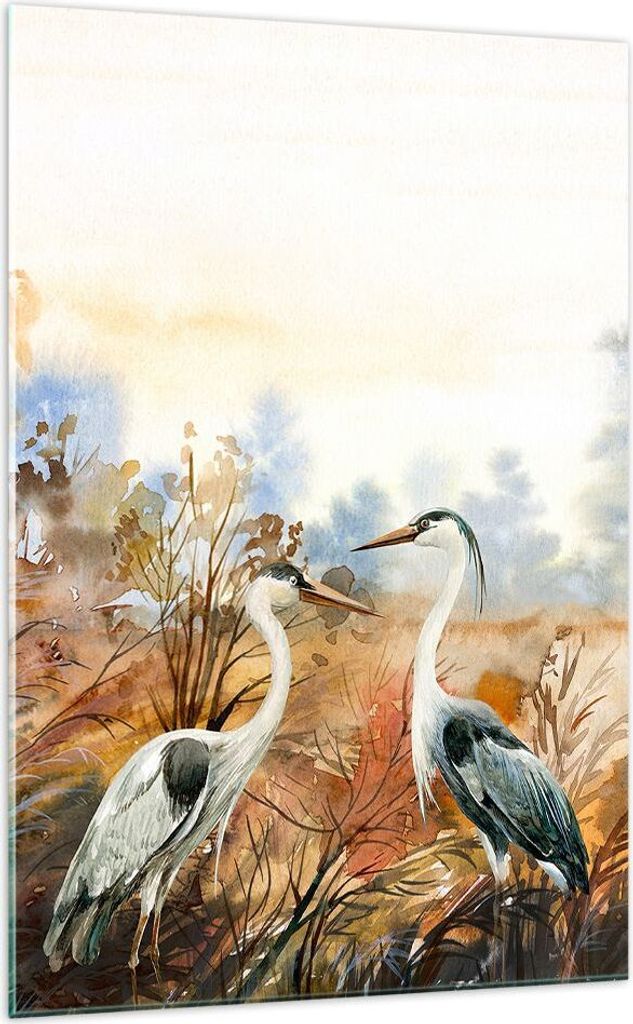 Bilder auf glas - Einteilig - Kraniche Vögel Herbst - 70x100cm - Glasbilder - Wandbilder - Bilder - zum Aufhängen bereit - Wanddekoration aus Gla...