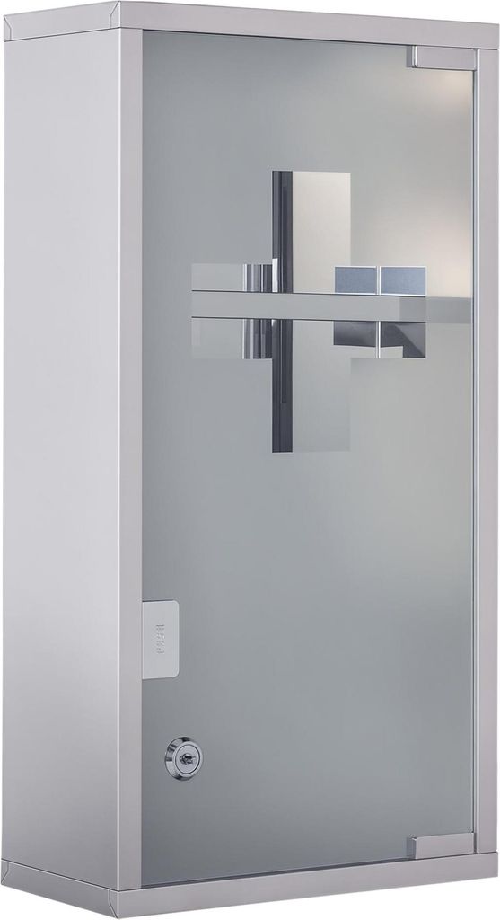 Medizinschrank aus Edelstahl Arzneischrank zur Medikamenten-Aufbewahrung, Abschließbar Medikamentenschrank mit 3 Fächer, Glastür 25 x 12 x 48 cm...