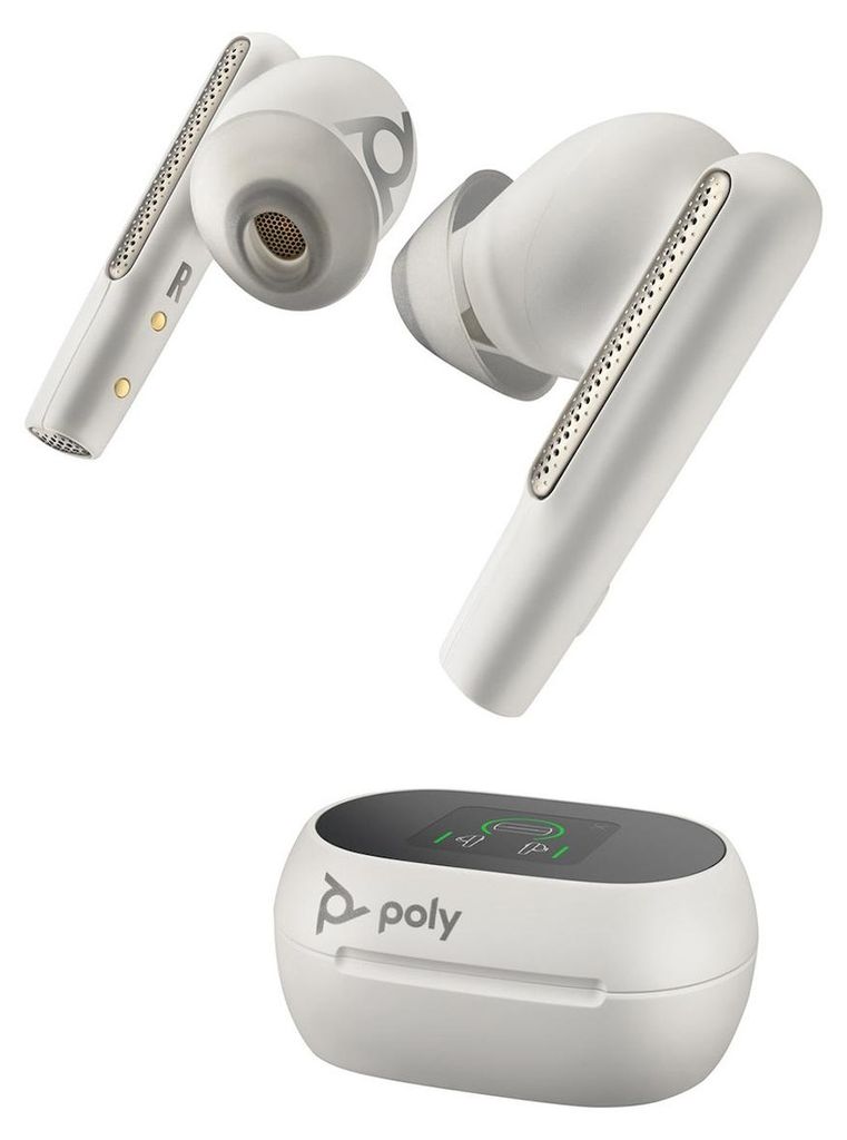 POLY Voyager Free 60+ UC M White Sand Earbuds +BT700 USB-C Produktbild 