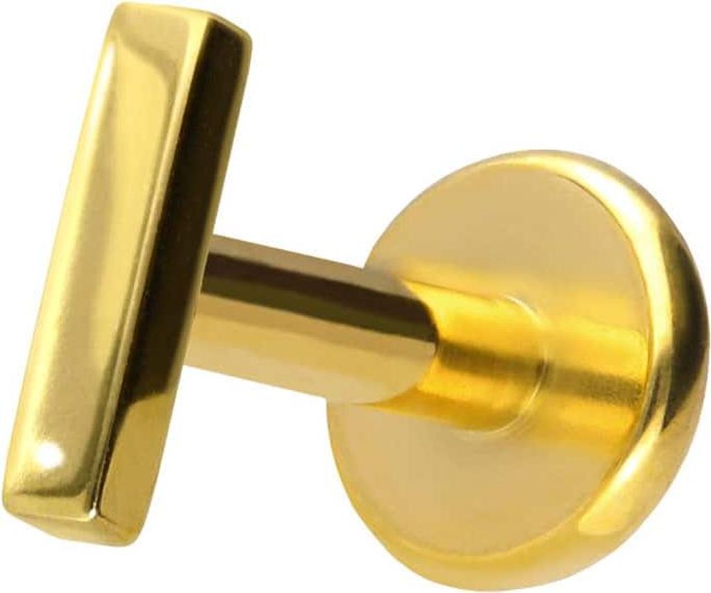 Ohrpiercing, Nasenpiercing Titan Labret mit Push Fit BALKEN Gold Stablänge: 8mm | Stabstärke: 1,2mm