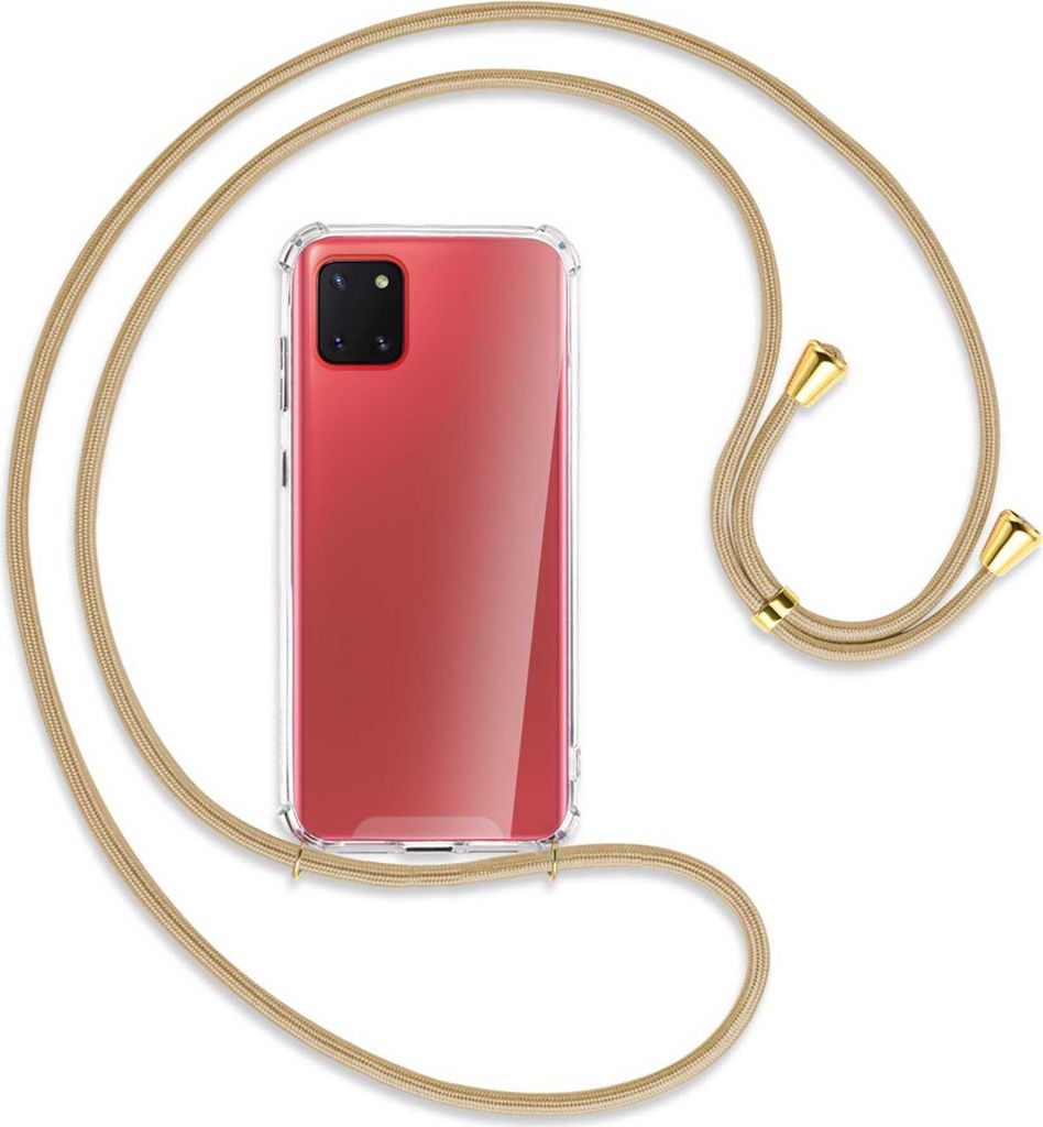 Handykette Backcover-Schutzhülle mit Band (Metall goldfarben) für Samsung Galaxy Note 10 Lite - caramel