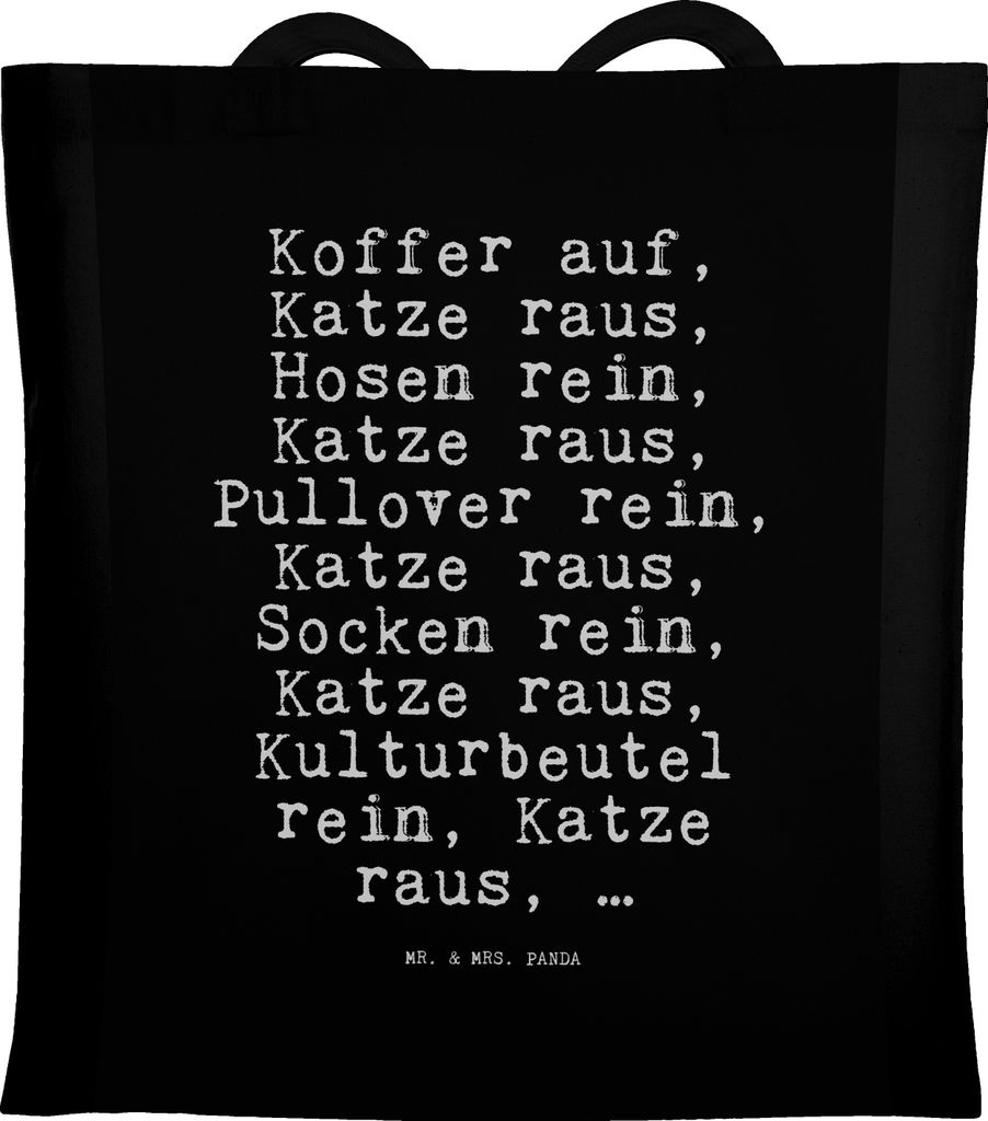 Mr. & Mrs. Panda Tote Bag Koffer auf, Katze raus,... - Schwarz - Geschenk, Spruch, Sprüche, Tasche, Frauchen, Jutetasche, lustig, Schultasche, Hau...