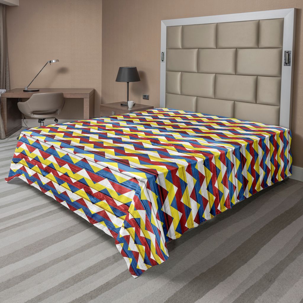 ABAKUHAUS Winkel Bettlaken, Zick Zack Formen In Retro Farben Einfache Geometrische Figuren Wappen Symbol, weiches bequemes oberes Bettlaken für ei...