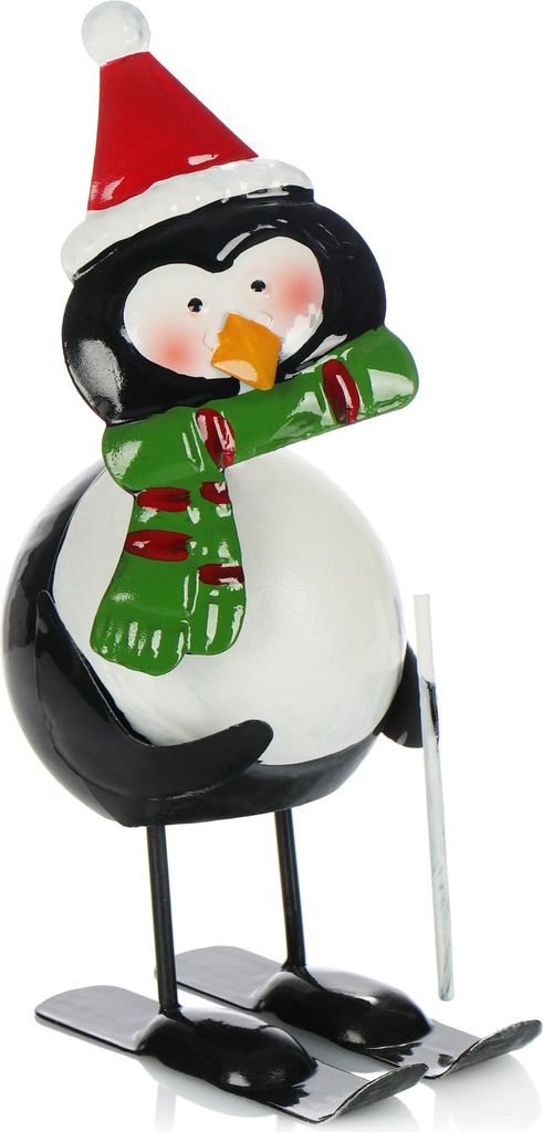 COM-FOUR Weihnachtsdeko Pinguin Figur aus Metall - Weihnachtsfigur stehend - Dekofigur zu Weihnachten - Wackelfigur aus Blech