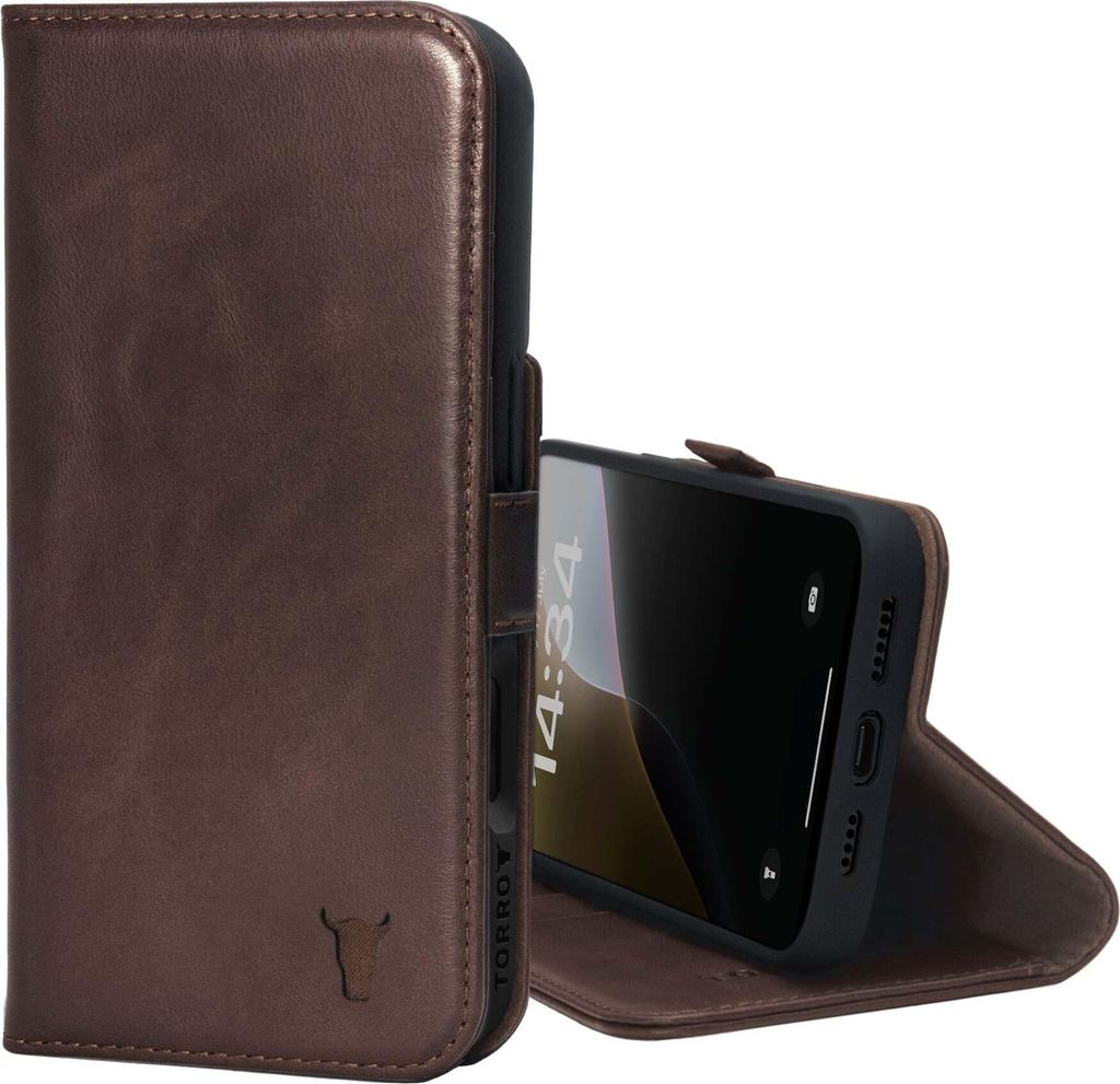 TORRO iPhone 16 Pro Max Leder-Wallet-Hülle (mit Standfunktion und MagSafe Laden) – Dunkelbraun