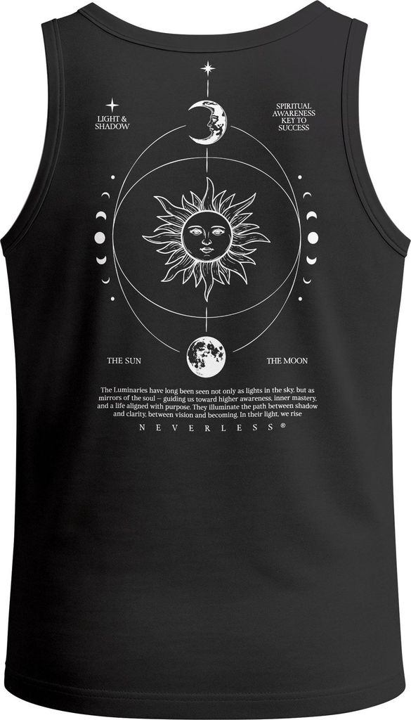 Herren Tank-Top Backprint Sonne Mond | Spirituelles Grafikshirt | Printshirt Astrologie Design | Muskelshirt Baumwolle Neverless