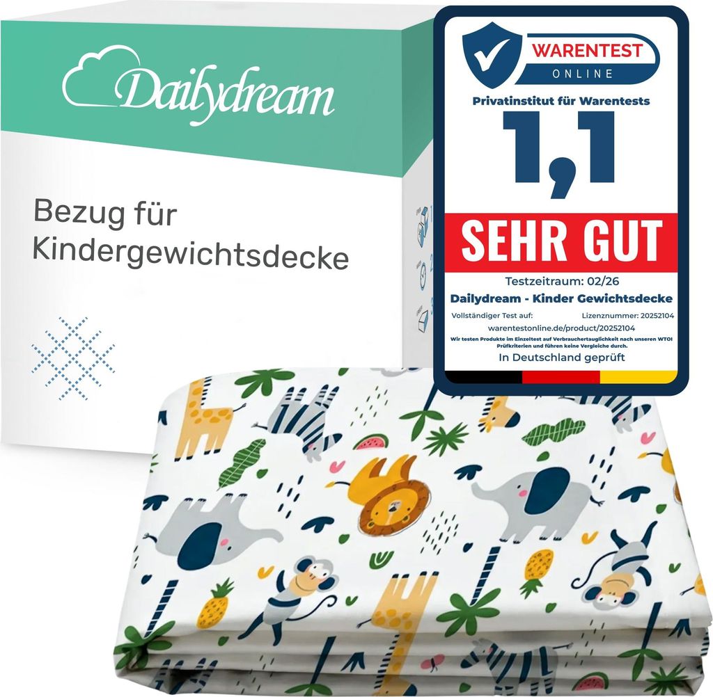 Dailydream Bezug Gewichtsdecke Kinder – Safari – 90x120 cm - Beruhigende Wirkung - Besser Einschlafen 90x120cm