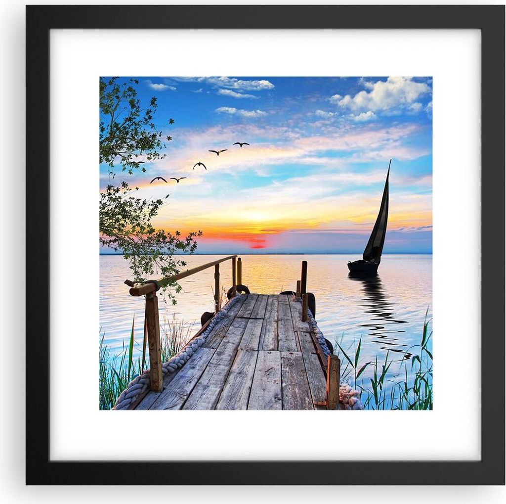 Gerahmtes Poster - Schwarzer Rahmen - Brücke See - 30x30 cm - Wand Bild - Wanddeko - Wandbilder - Kunstposter - Wandposter - Bilderrahmen - Bilder...