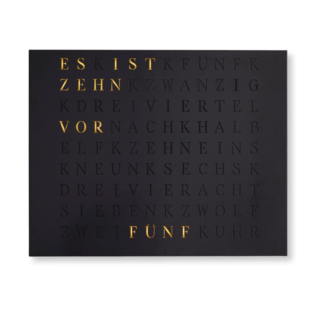 WordClock Jupiter Edelstahl gelasert in matt Schwarz - Produktbild 