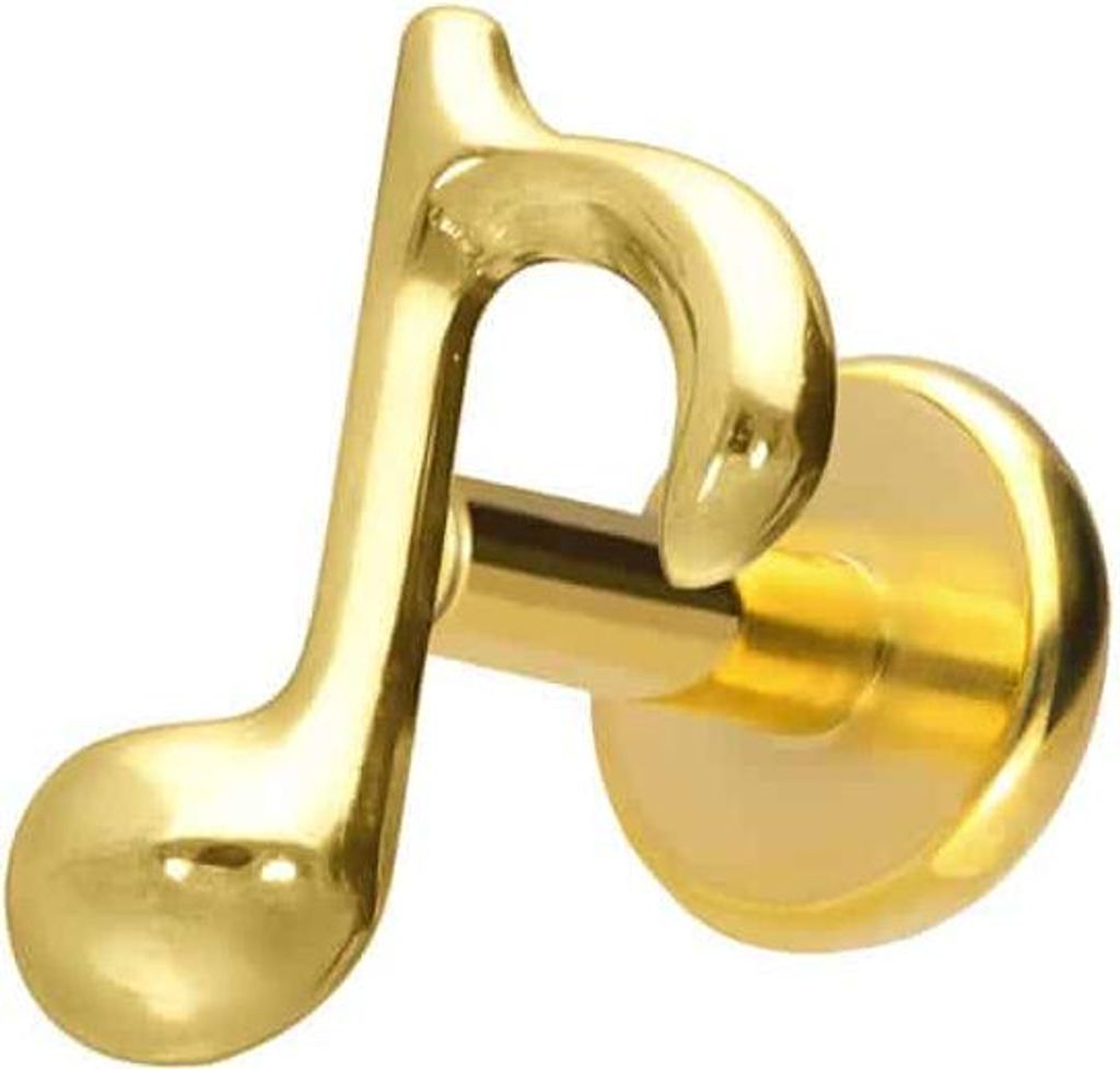 Ohrpiercing, Nasenpiercing Titan Labret mit Push Fit ACHTELNOTE Gold Stablänge: 5mm | Stabstärke: 1,2mm