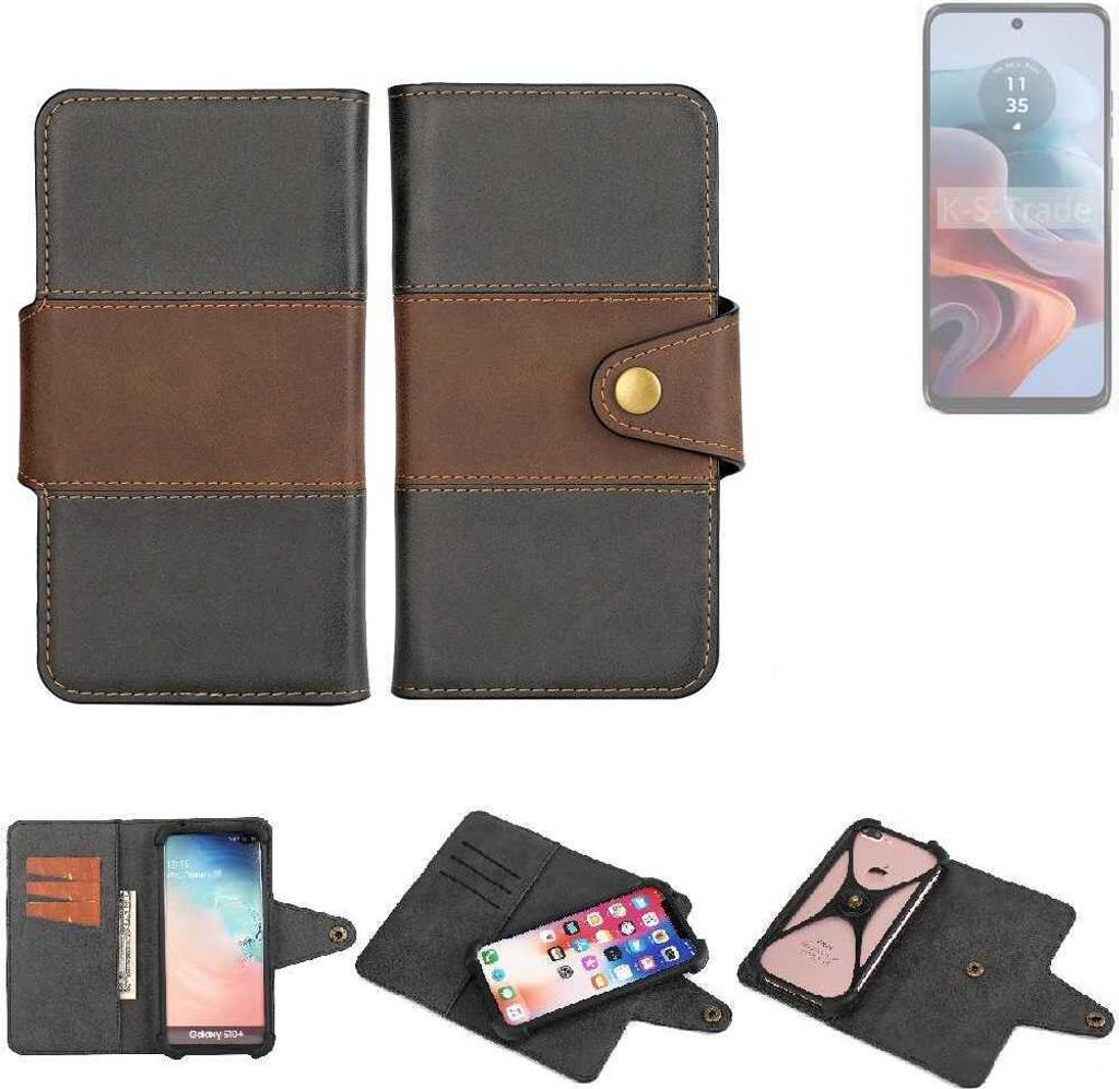 K-S-Trade Handyhülle Schutzhülle Hülle Bookstyle Wallet-Case kompatibel mit Motorola G34 5G Bumper Rundumschutz schwarz-braun 1x