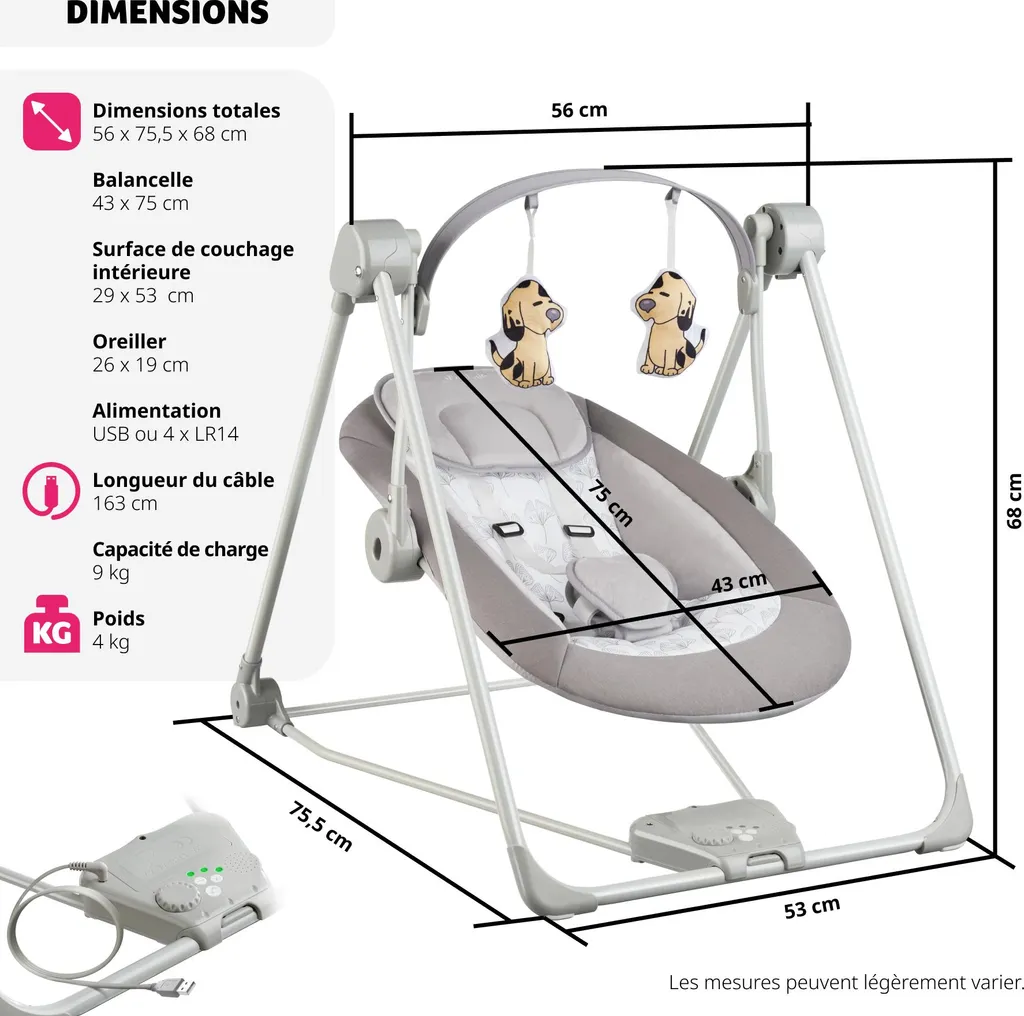 Balancelle bébé pliable 5 vitesses de bercement avec timer intégré - 6
