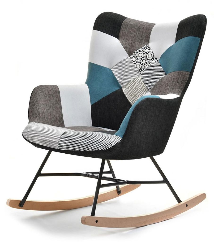 Fotel sibil patchwork-4 tkanina, podstawa czarny-buk Zdjęcie produktu 