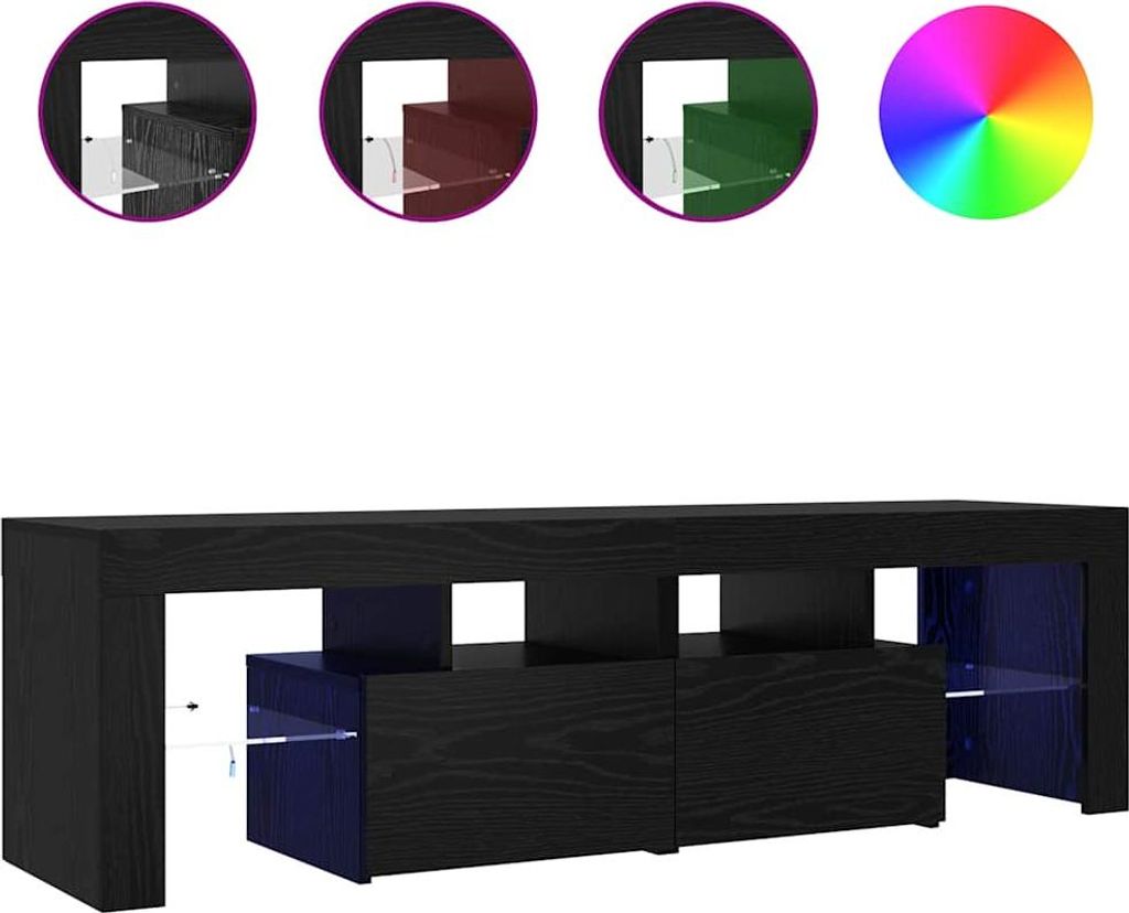 vidaXL TV-Schrank mit LED-Leuchten Schwarz Eichen-Optik 140x36,5x40 cm