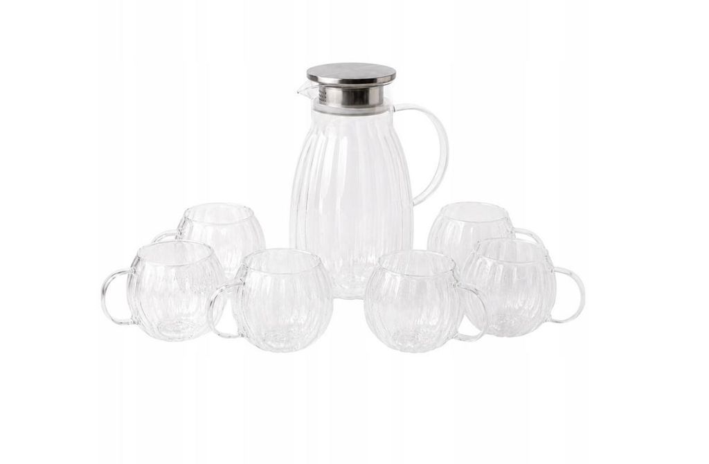 Glaskaraffe 1,8L Set mit 6 Gläsern und Edelstahldeckel Produktbild 