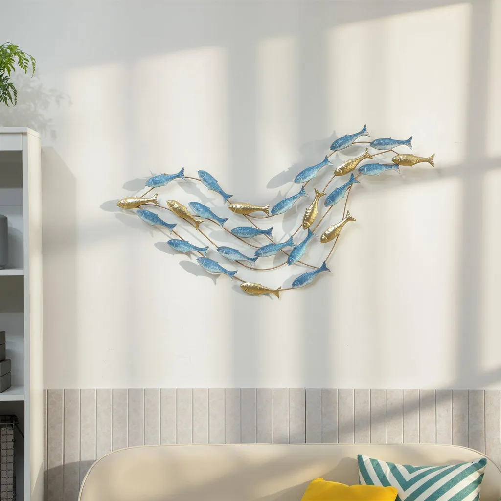 Décoration murale métal poisson bleu clair : ne rouille pas et durable