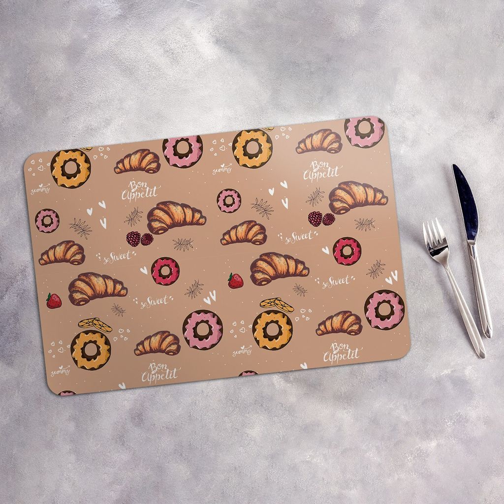 Tischset 6x45x30 cm Platzset Tischmatte Platzmatte Untersetzer - Croissant Donuts Doodles