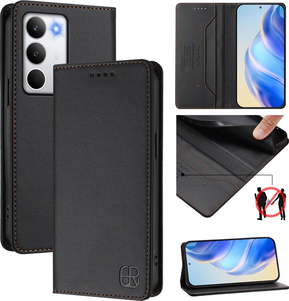 Lederhülle für Realme C71 Hülle Flip Brieftasche Kartenfächern Ständer Schutzhülle Schwarz